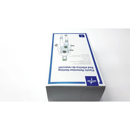 White cardboard box with blue trim labeled medline elastic retention netting retention netting nonnet08 packaging