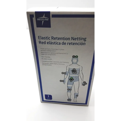 White and blue box of medline elastic retention netting retention netting nonnet08 for secure dressing support