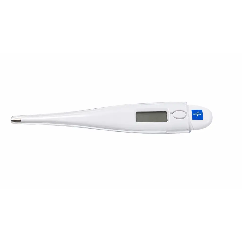 White medline mds9950b digital oral thermometer with sleek ergonomic design and small blue logo biomed certified