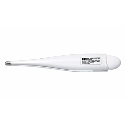 White plastic medline mds9950b oral digital thermometer with metallic tip biomed certified and sleek tapered design
