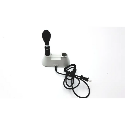 Gray and black joystick with textured grip on matching base in medline riester otoscope ophthalmoscope diagnostic desk set