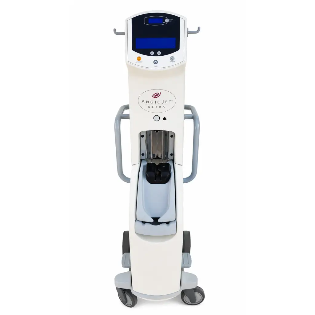 Medrad angiojet ultra system console 5000a biomed certified white and gray device with digital display and mobile stand