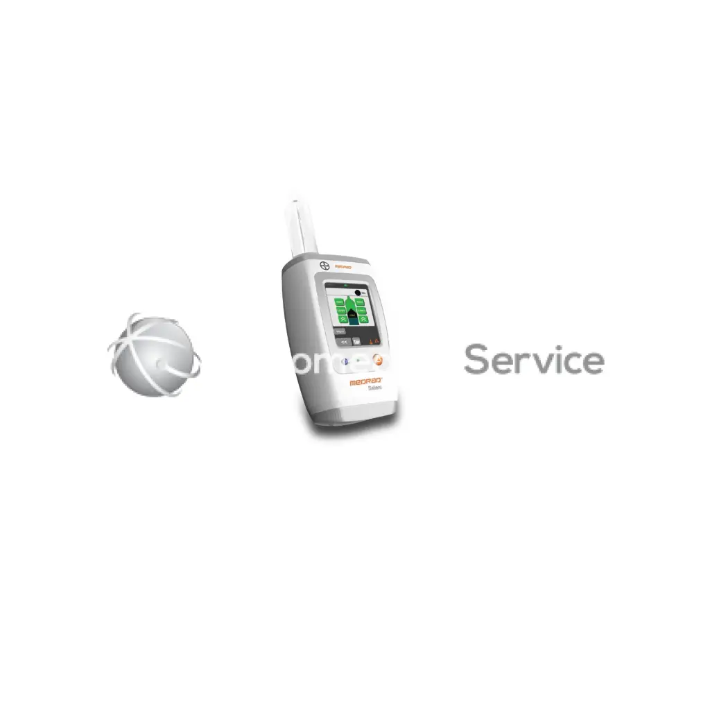 White plastic medrad avanta injector with small screen and buttons featuring medtronic branding for biomedical service