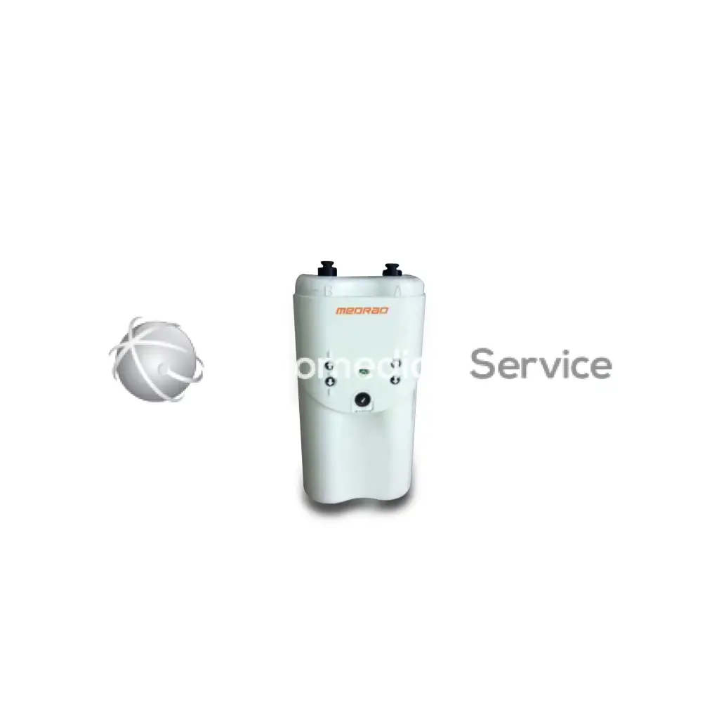 White meqrobo water heater with black caps and control buttons used for biomedical service by medrad spectris