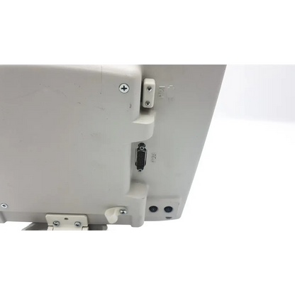 White plastic medrad stellant rev b lcd display monitor stand with dvi port and mounting hardware on the back side