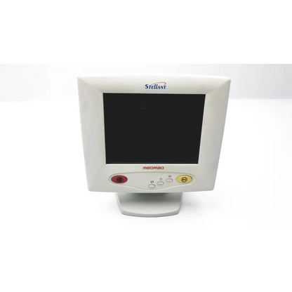Medrad stellant 204272 rev b lcd display monitor with black screen and colored control buttons on white casing