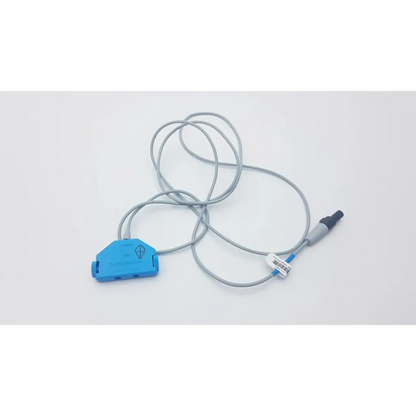 Blue plastic connector with gray cable and black end cap for Medtronic 5391 single chamber external pacemaker