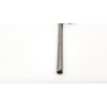 Medtronic 963-726 orthopedic steath station fixation tube is a sleek metallic cylindrical tool with a serrated toothed end