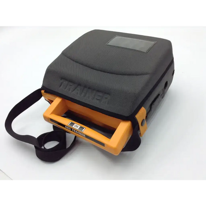 Medtronic lifepak 500t aed trainer in black and orange with textured fabric case and molded plastic handle for 500t aed training