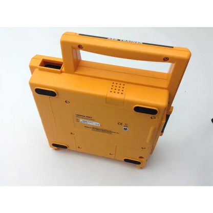 Bright yellow plastic medtronic lifepak 500t aed training system with sturdy handle and black rubber feet for 500t aed training