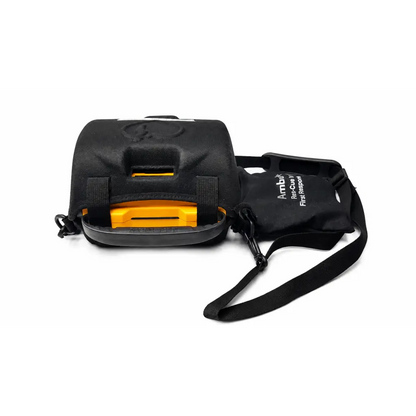 Black ambi-cue first response carrying case with bright yellow medtronic lifepak cr plus biomed certified defibrillator inside