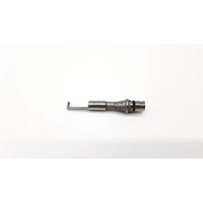 Silver-colored metal midas b5298 s4f surgical burr guard with cylindrical body threaded end and curved hook tip