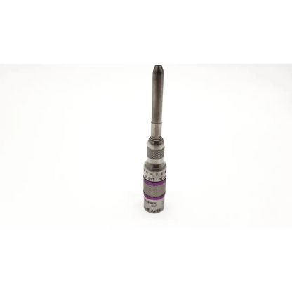 Silver-colored precision micrometer with textured grip and purple accent band for medtronic midas rex legend avs10 small bore attachment