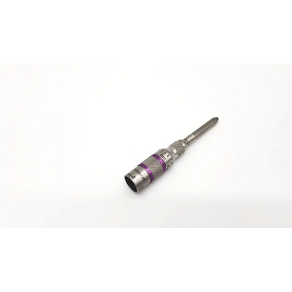 Silver-colored medtronic midas rex legend avs10 micrometer with textured grip and purple accent band for precision measurement