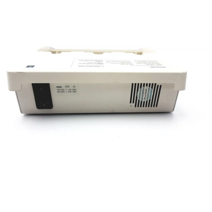 White plastic medtronic physio-control battery support system back with black power input port and ventilation slits
