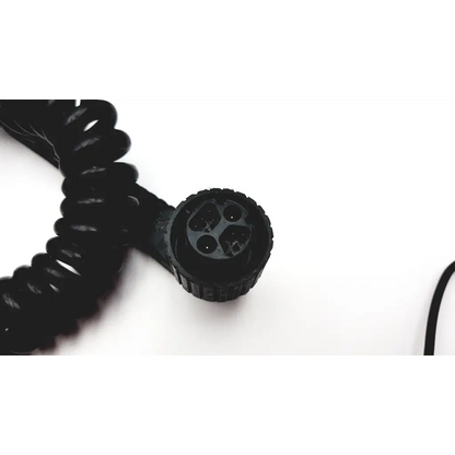 Black coiled cable with a circular four-hole connector for medtronic physio-control sternum apex paddles defibrillator