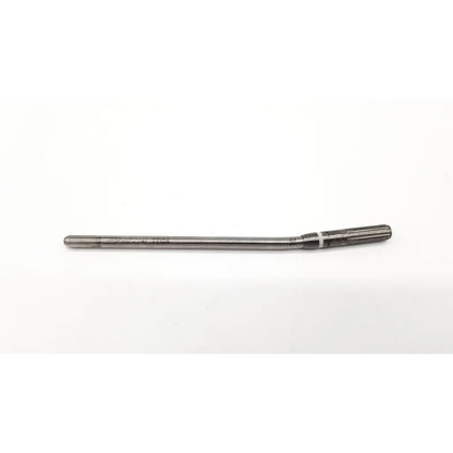 A metallic slender medtronic tt12a midas rex angled 12cm telescoping tube with cylindrical shaft and fluted tapered end