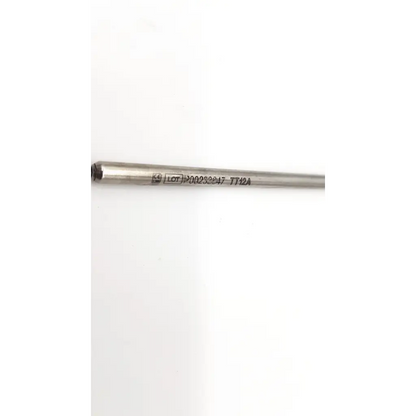 Silver metallic cylindrical rod with engraved lot number and model identifier from medtronic tt12a midas rex telescoping tube