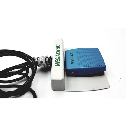 Blue and white megadyne aquiline 971-swnom bipolar footswitch with textured surface for precise control