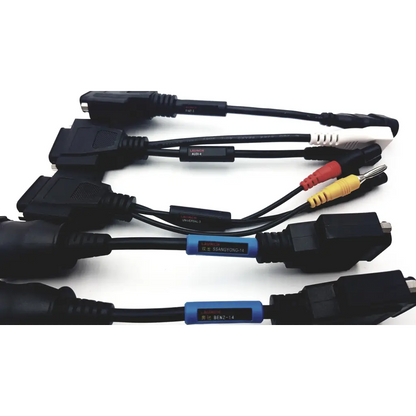 Black car audio adapter cables with color-coded rca connectors and labels for mercedes benz-38 diagnostic connector v2.0