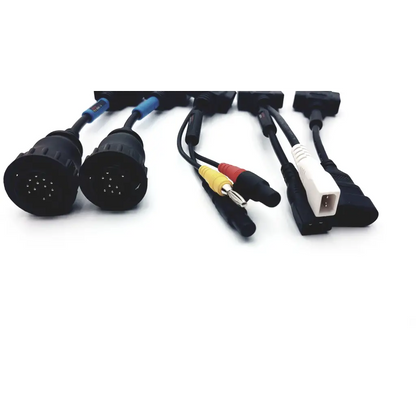 Set of black blue and white automotive adapter cables with 12-pin plugs and rca jacks for mercedes benz-38 diagnostic connector v2.0