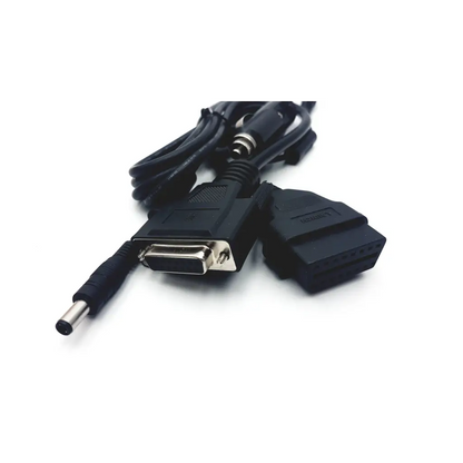 Black coiled diagnostic connector cable with d-sub and barrel jack plug for mercedes benz-38 diagnostic use