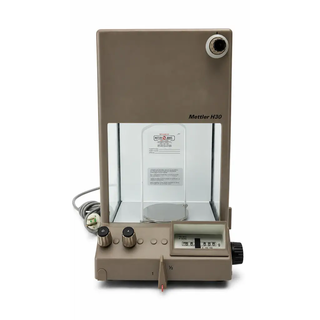 Beige mettler h30 biomed certified analytical balance with transparent glass chamber and digital display