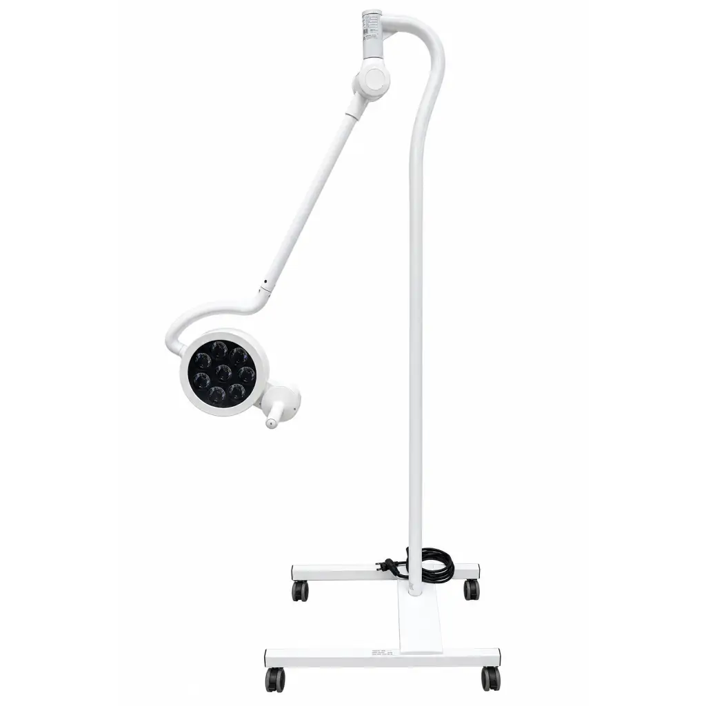 White adjustable mi550 led medical exam light with circular head and multiple led bulbs on rolling stand
