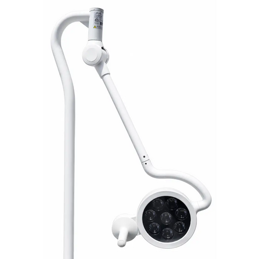 White adjustable mi550 led medical exam light with nine led bulbs on rolling stand