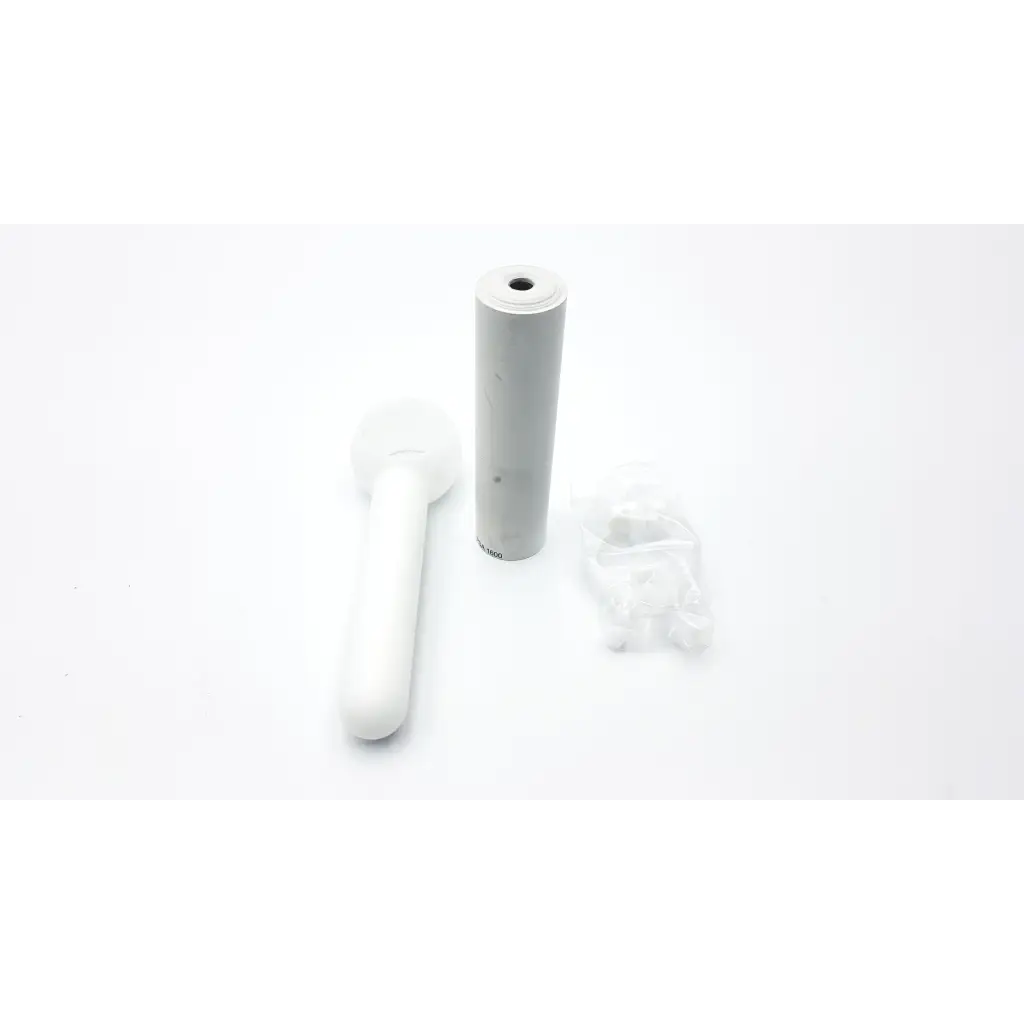 Silver cylindrical vape mod with white plastic mouthpiece and clear protective case for micro direct microlab spida 5 spirometer