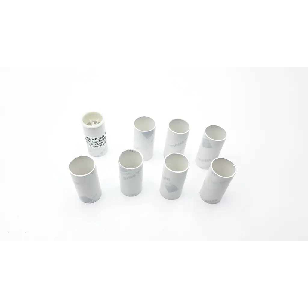White cylindrical electrical components with matte finish and printed labeling for micro direct microlab spida portable spirometer