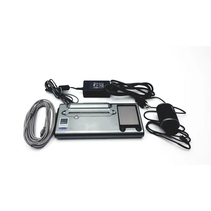 Silver metallic micro direct microlab spida 5 portable spirometer with sleek rectangular design and integrated screen
