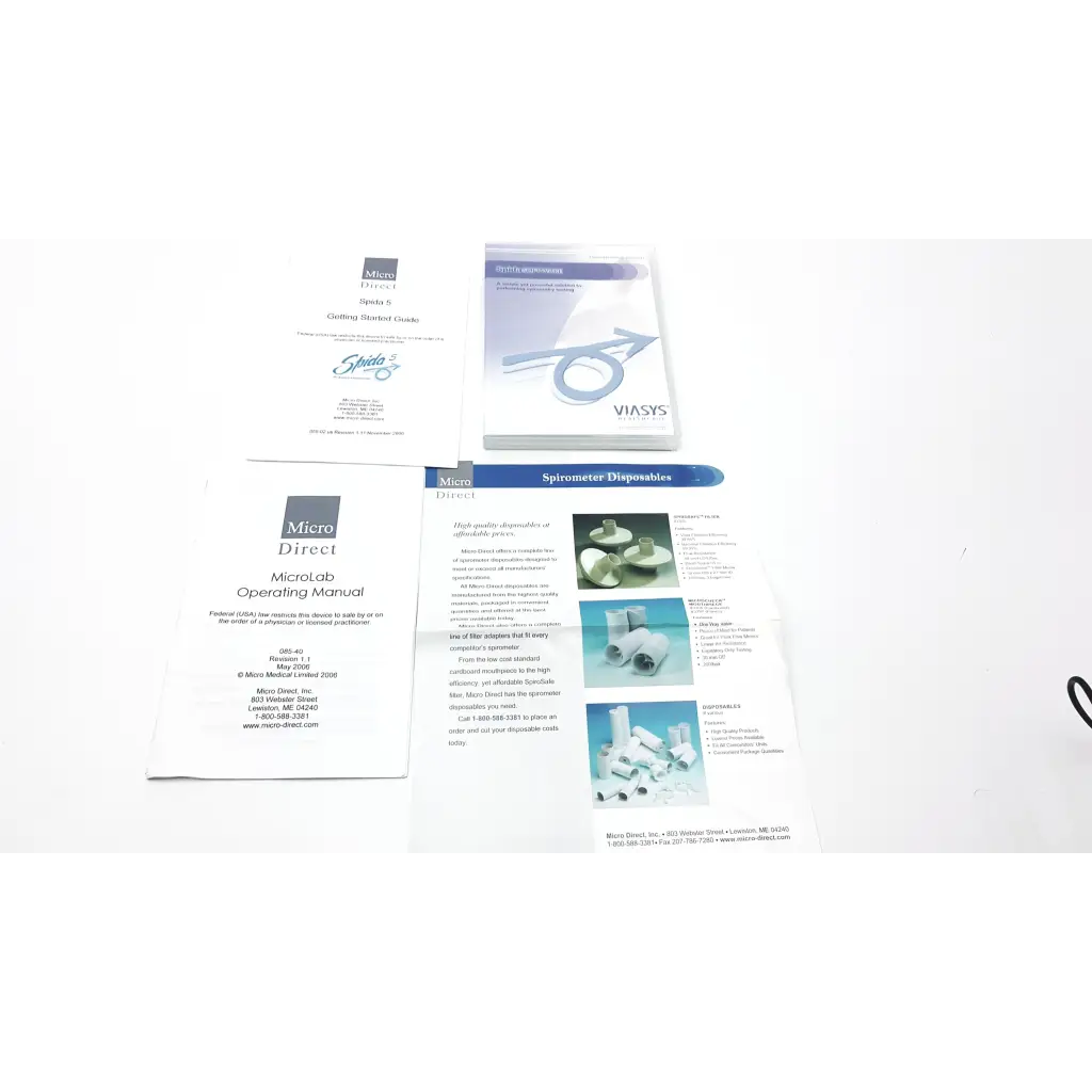 White micro direct microlab operating manual with black text and gray logo for direct microlab spida portable spirometer