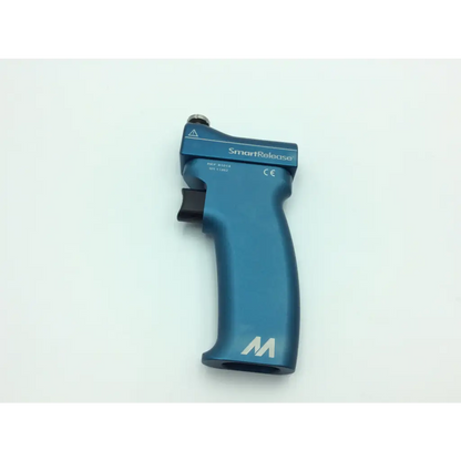 Blue metallic smartrelease surgical instrument handle with black trigger and white branding for release carpal tunnel use