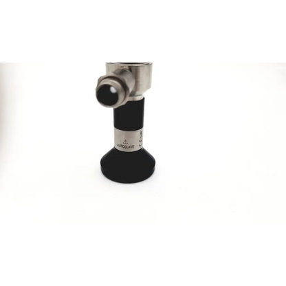 Black and silver MicroAire 81023 arthroscope da24-99 autoclave valve with metallic body and black rubberized base labeled autocrave