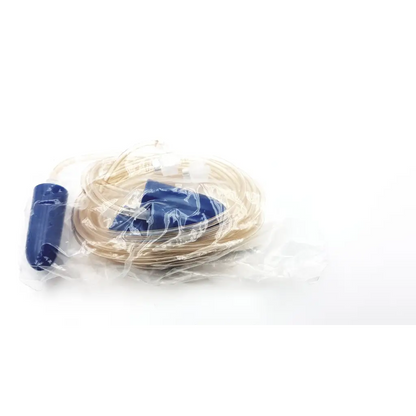 Blue plastic nasal cannula with clear tubing in transparent wrap for microrpm respiratory muscle testing device
