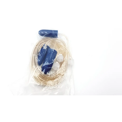 Blue and clear plastic iv infusion set with tubing and drip chamber for microrpm respiratory muscle testing device
