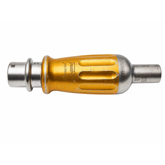 Midas Rex legend surgical driver handle in gold and silver metal with textured grip and engraved branding