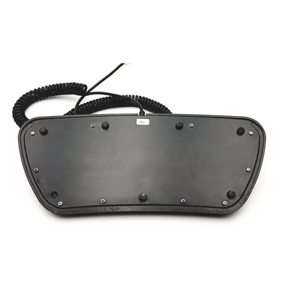 Black plastic midmark qe ipx1 foot pedal with coiled cable and screw fasteners for ipx1 foot operation