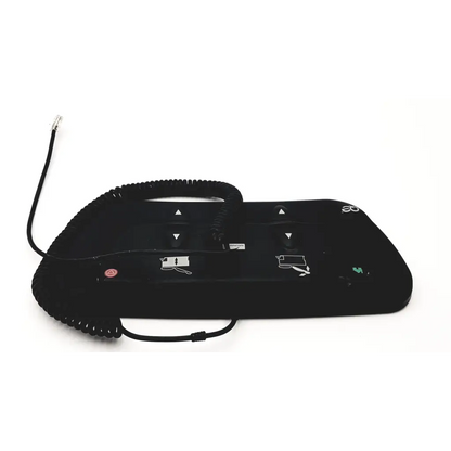 Black coiled telephone handset with ergonomic design and control buttons for midmark qe ipx1 foot pedal use