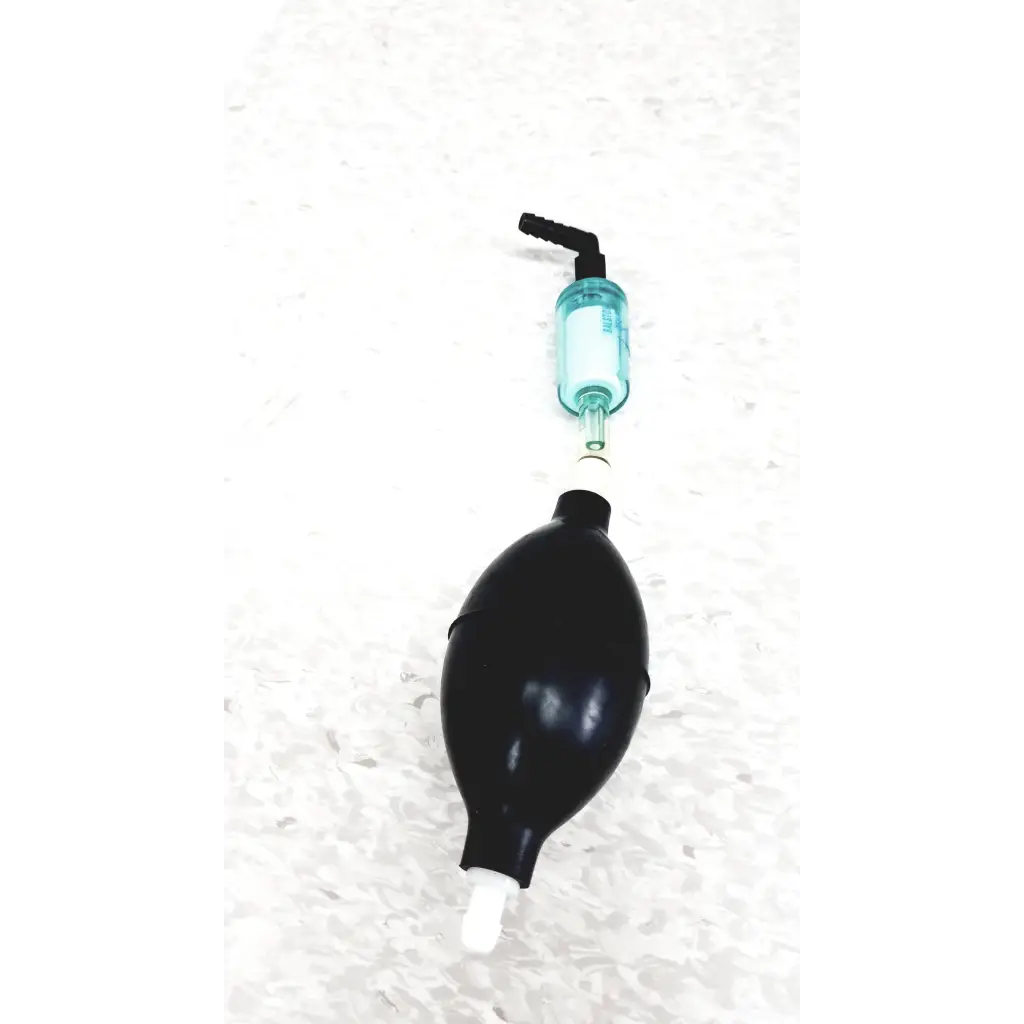Black rubber bulb with translucent teal filter and hose attachment for mie personal data ram pdr-1000 aerosol monitor industrial hygiene