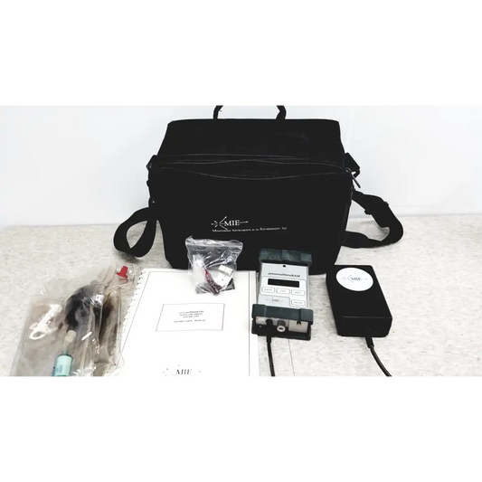 Black mie branded carrying case with handles and zipper closure for mie personal data ram pdr-1000 aerosol monitor industrial hygiene