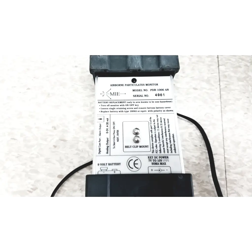 Black plastic mie personal pdr-1000 an aerosol monitor with white label for industrial hygiene use