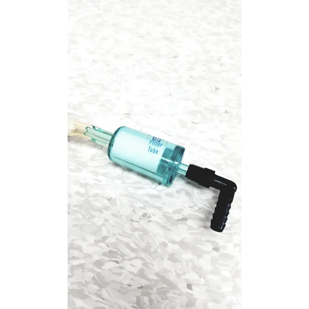 Clear turquoise plastic filter tube with black threaded fittings for mie personal data ram pdr-1000 aerosol monitor