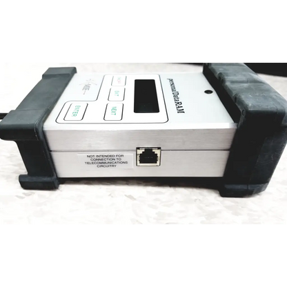 Silver mie personal data ram aerosol monitor with black rubber grips and display for industrial hygiene use