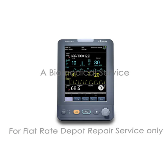 Gray rectangular mindray accustar 7 medical monitor with touchscreen showing vital signs for accutorr 7 repair service
