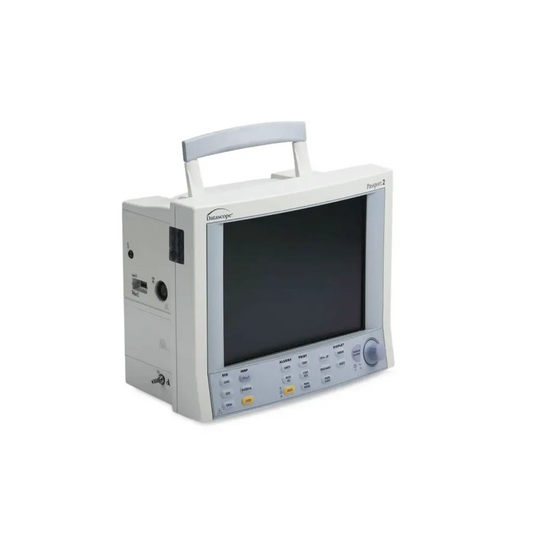 White mindray datascope passport 2 portable patient monitor with handle and control panel for medical equipment repair service