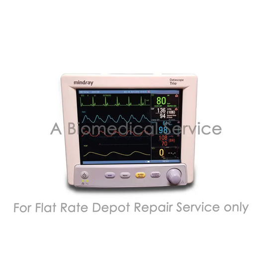 Cream-colored mindray datascope trio patient monitor with digital display showing vital signs for repair service medical equipment