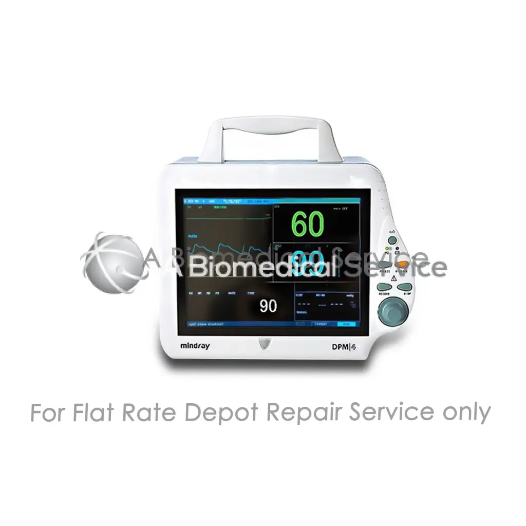 White mindray dpm6 portable patient monitor with touchscreen display showing vital signs for mindray dpm4 repair service medical equipment