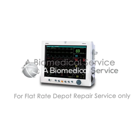 White rectangular mindray dpm5 patient monitor displaying vital signs for medical equipment repair service use
